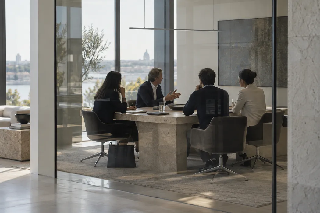 A multidisciplinary team working around a table.